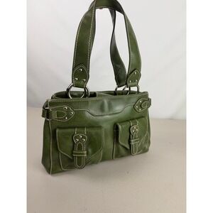 a.n.a A New Approach Green Faux Leather Shoulder Bag Y2K Contrast Stitch Purse